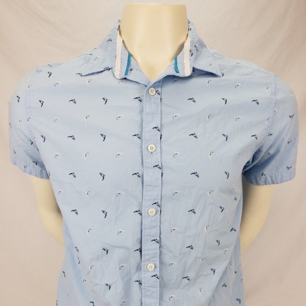 Denim & Flower Men's Casual Shirt Dolphin Print M
